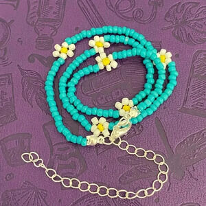 Handmade Turquoise Flower Daisy Seed Bead Choker Necklace